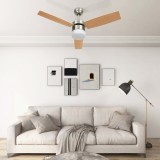 vidaXL Ventilator tavan cu iluminare/telecomandă, maro deschis, 108 cm