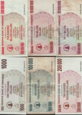 Zimbabwe set 14 bancnote din seria de agro-cheque stari diferite