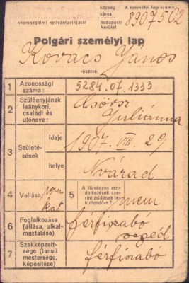 HST A61 Polgari szemelyi lap 1944 Oradea foto