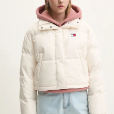 Tommy Jeans geaca de puf femei, culoarea bej, de iarna, oversize, DW0DW18820