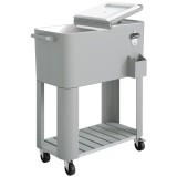 Outsunny Frigider de Grădină de 76L, Cărucior Portabil cu Raft, Deschizător de Sticle, Roți Blocabile, Recipient pentru Capace, Portabil pentru Băutur