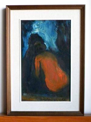 Tenebrele iubirii - nud pictura originala ulei pe panza, passepartout 37 x 52 cm foto