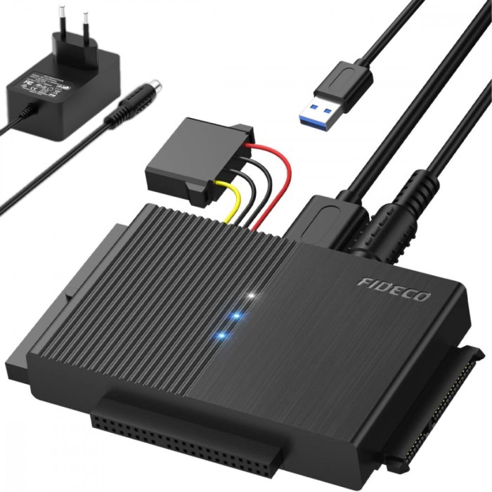 Adaptor FIDECO USB 3.0 la SATA/IDE pentru Hard Disk-uri 2.5/3.5 HDD si SSD, Compatibil cu Windows, Mac, Linux &amp; Chrome OS, Transfer Ultra Rapid 5Gbps,
