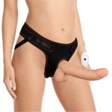 Set Easy Strap-On cu Vibrator Detasabil, 10 Moduri Vibratii, TPE, Natural, 21.5 cm, Lovetoy