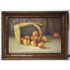 Marius Constantin - Paner rasturnat cu mere - Natura statica / moarta - ulei/carton - rama originala de epoca - semnat/datat 1924