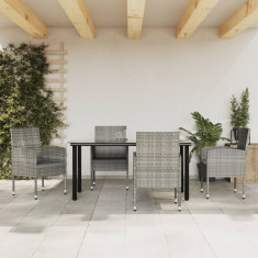 vidaXL Set mobilier de grădină, 5 piese, gri&negru, poliratan și oțel