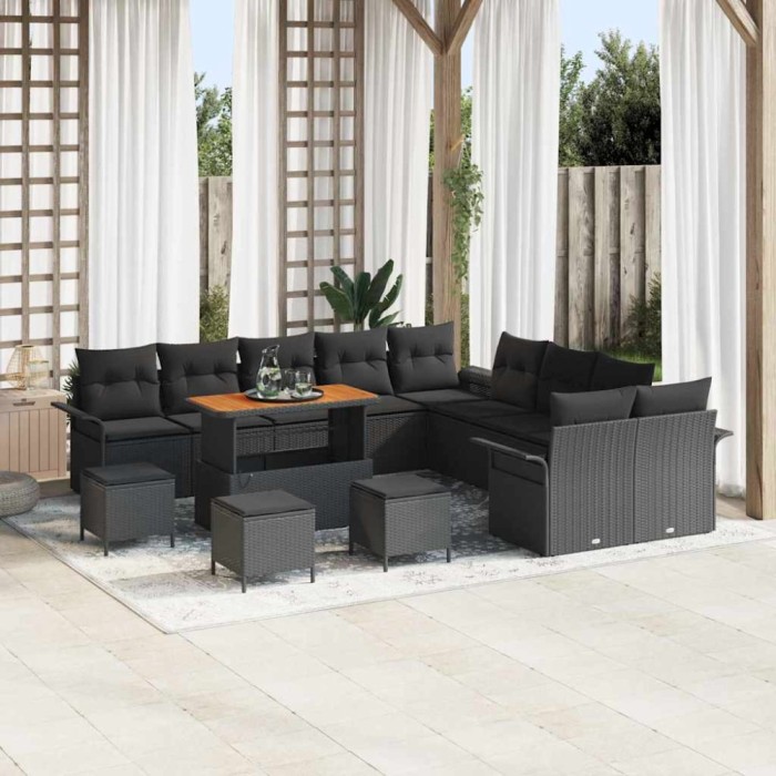 vidaXL Set de canapele pentru grădină 14 pcs Negru 110 x 55 x 71 cm 3364149