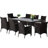 Set mobilier gradina/terasa, maro inchis si bej, ratan sintetic, 1 masa, 8 fotolii, Brian GartenVIP DiyLine, Chomik