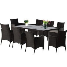 Set mobilier gradina/terasa, maro inchis si bej, ratan sintetic, 1 masa, 8 fotolii, Brian GartenVIP DiyLine