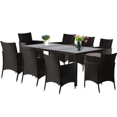 Set mobilier gradina/terasa, maro inchis si bej, ratan sintetic, 1 masa, 8 fotolii, Brian GartenVIP DiyLine foto