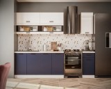 Bucatarie MDF Ultramarin 2.0m, Set Mobila Bucatarie Standard, 6 Corpuri, Pal/MDF, Alb/Albastru, 200cm