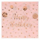 Servetele de masa cu 2 straturi, Roz Aurii, Model Baloane Happy Birthday, 33x33cm, 12 buc, CMCLASS