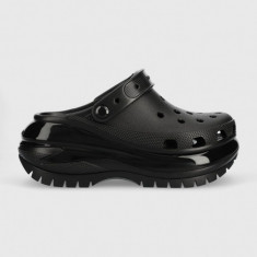 Crocs papuci Classic Mega Crush Clog femei, culoarea negru, cu platformă 207988