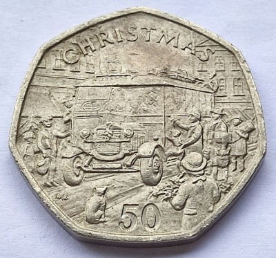 534. Moneda Insula Man 50 Pence 1987 (Thorneycroft Bus) foto