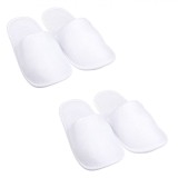 Papuci de Casă, Model Hotel, Set 2 Perechi, Talpă Antiderapantă, Culoare Albă, Mărime Universală
