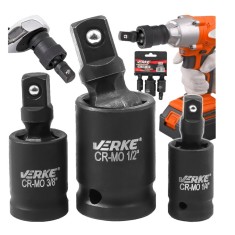 Set 3 adaptoare pentru impact cu articulatie, 75 mm 1/4&quot;, 3/8&quot;, 1/2&quot;, Verke