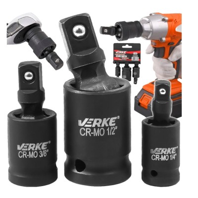 Set 3 adaptoare pentru impact cu articulatie, 75 mm 1/4&amp;quot;, 3/8&amp;quot;, 1/2&amp;quot;, Verke foto