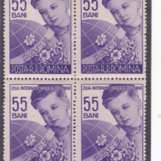 ROMANIA 1956 - ZIUA INTERNATIONALA A COPILULUI - MNH - LP 406, BLOC DE 4 TIMBRE