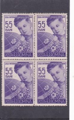 ROMANIA 1956 - ZIUA INTERNATIONALA A COPILULUI - MNH - LP 406, BLOC DE 4 TIMBRE foto