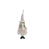 Ornament de craciun papusa, flippy, roz/alb, textil, 44 cm