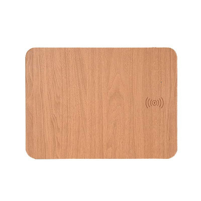 Mousepad Edman WX10 cu aspect de lemn si incarcare wireless pentru telefon, 10W, cu USB, Maro foto