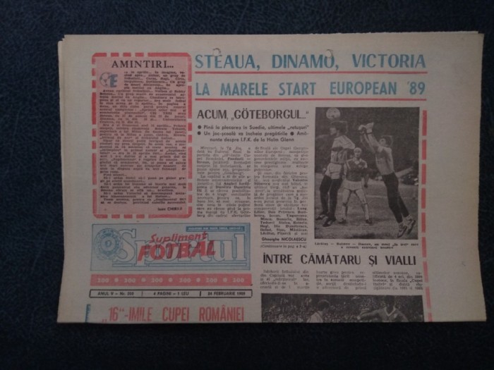ZIARUL SPORTUL SUPLIMENT FOTBAL 24 FEBRUARIE 1989