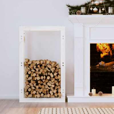 Rastel pentru lemne de foc, alb, 60x25x100 cm, lemn masiv pin GartenMobel Dekor foto