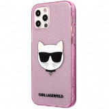 Husa TPU Karl Lagerfeld Choupette Head Glitter pentru Apple iPhone 12 / Apple iPhone 12 Pro, Roz KLHCP12MCHTUGLP