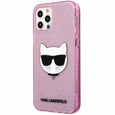 Husa TPU Karl Lagerfeld Choupette Head Glitter pentru Apple iPhone 12 Pro Max, Roz KLHCP12LCHTUGLP