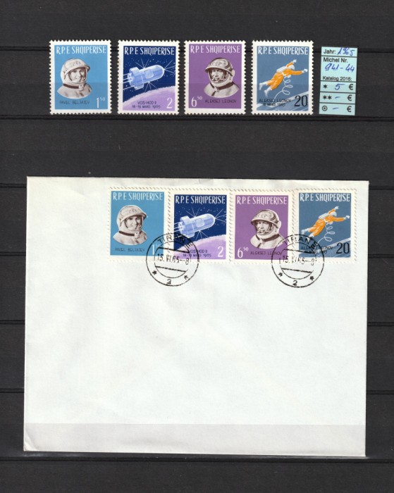 Albania, 1965 | Misiunea Voskhod 2 - Cosmos | Serie MNH / MLH şi FDC | aph