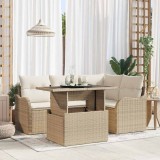 vidaXL Set dining pentru exterior cu pernă 5 pcs Bej Rattan poli 3348457