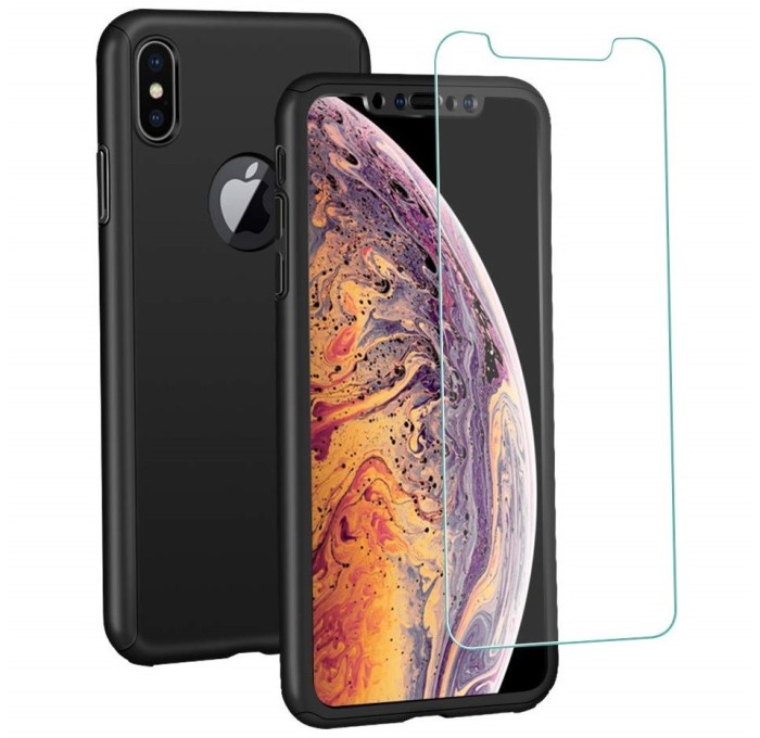 Husa Full Cover 360&deg; (fata + spate + folie sticla) pentru iPhone XS Max, Negru
