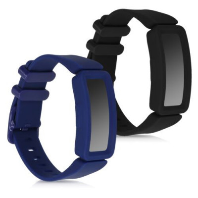 Set 2 Curele pentru Fitbit Ace 2, Kwmobile, Negru/Albastru, Silicon, 50102.01 foto