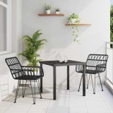 vidaXL Set de masă pentru grădină 3 pcs Negru Rattan poli