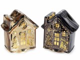 Set 2 Casute Craciun sticla aurie neagra cu led cm 12 x 7,5 x 13,5 H