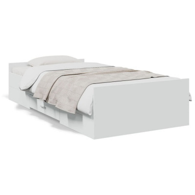 vidaXL Cadru de pat cu sertare, alb, 100x200 cm, lemn prelucrat foto