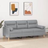 VidaXL Canapea cu 3 locuri cu pernuțe, gri deschis, 180 cm, textil 3200829