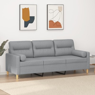 vidaXL Canapea cu 3 locuri cu pernuțe, gri deschis, 180 cm, textil foto