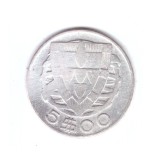 Moneda Portugalia 5 escudos 1942, uzata, curata