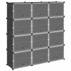 Organizator cub de depozitare cu usi, 12 cuburi, negru, PP, DKD Home Decor