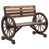 Outsunny Banc de grădină cu design de roată de căruț, pentru 2 persoane, lemn natural, maro &icirc;nchis, 105,5 x 56 x 79cm | Aosom Romania