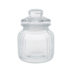 Borcan pentru dulciuri, model dungi reliefate, Sticla, 10.5x15 cm, ATU-087232