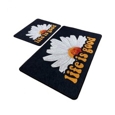 Set 2 Covorase baie Life Is Good, 60 x 100 cm, 50 x 60 cm, Antiderapant, Negru