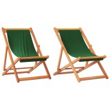 Scaune de plaja pliante, 2 buc., verde, material textil