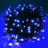 Instalatie de craciun franjuri cu flash, tip turturi, 143 led-uri, interconectabila, fir negru, albastru, Oem