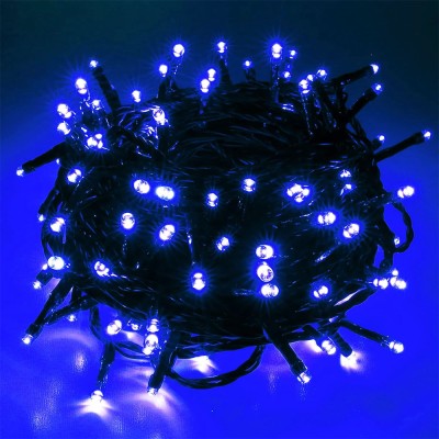 Instalatie de craciun franjuri cu flash, tip turturi, 143 led-uri, interconectabila, fir negru, albastru foto