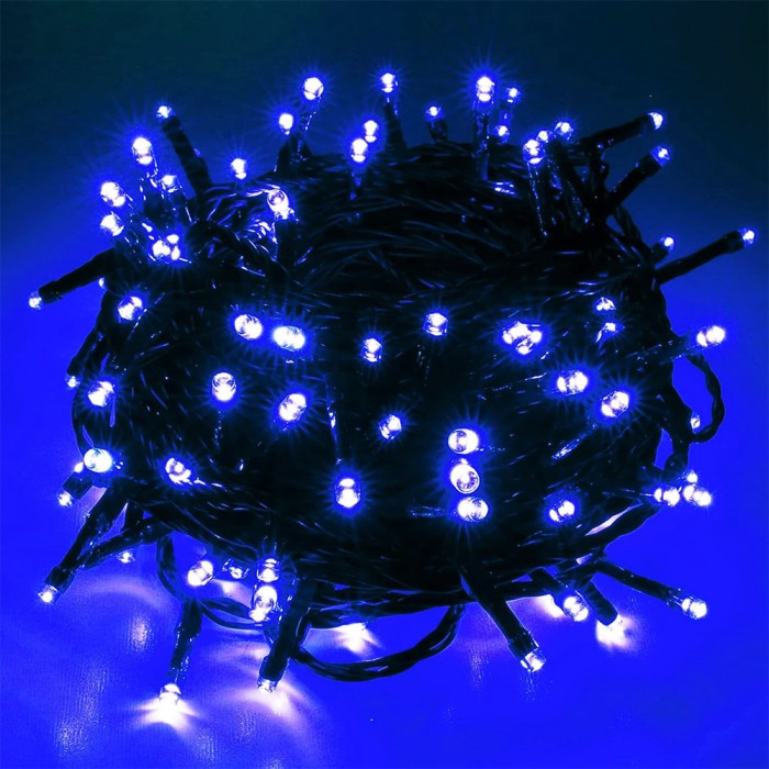 Instalatie de craciun franjuri cu flash, tip turturi, 143 led-uri, interconectabila, fir negru, albastru