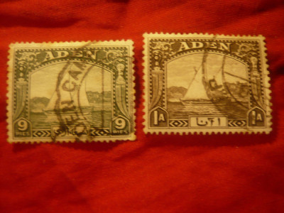 2 Timbre Aden 1937 - Ambarcatiuni ,val. 1a si 9 pie stampilate foto
