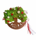 Magnet de frigider pomul vietii cu licheni si flori naturale uscate (Verde deschis Bronz)