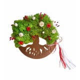 Magnet de frigider pomul vietii cu licheni si flori naturale uscate (Verde deschis Bronz)